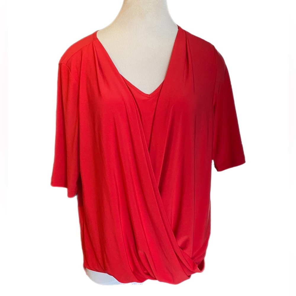 Roz & Ali High Low Draped Red Blouse